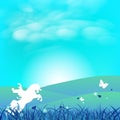 Unicorn and butterfly fantasy paper art concept stars scatter on