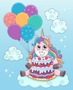 Unicorn with cake and balloons theme 2