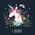 Unicorn card design with hand drawn elements Royalty Free Stock Photo