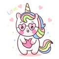 Unicorn cartoon, Cute pony vector girly doodles Valentines day Kawaii animal Illustration of pretty character