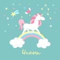 Unicorn character set. Cute magic collection with unicorn, rainbow, heart ,fairy wings and balloon. Catroon style vector Royalty Free Stock Photo