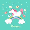 Unicorn character set. Cute magic collection with unicorn, rainbow, heart ,fairy wings and balloon. Catroon style vector Royalty Free Stock Photo