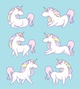 Unicorn character set. Cute magic collection with unicorn, rainbow, heart ,fairy wings and balloon. Catroon style vector Royalty Free Stock Photo