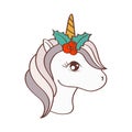 Unicorn Christmas Head Clipart in Cute Cartoon Style Beautiful Clip Art Christmas Unicorn Face. Vector Illustration of