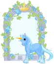 Unicorn close to flower frame