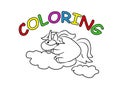 Unicorn on cloud with medical masked hand drawing coloring book. Quarantine and isolation. Modern doodle contour illustration