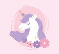 Unicorn colored horn and flowers fantasy magic dream cute cartoon