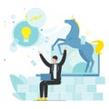 Unicorn company or unicorn startup, successful business, venture capital industry, vector illustration.