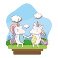 Unicorn couple outdoors cartoon