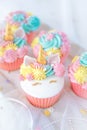 Unicorn cupcake frosting with butter cream.