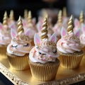Unicorn cupcakes for a party. Generative ai