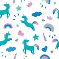 Unicorn in cute cartoon Skandinavian style pattern