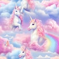 Unicorn cute plush Seamless Pattern. Fluffy, fur magic horse tile in pastel colors. Illustration with unicorns, animal