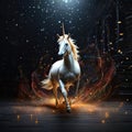 unicorn on a dark background with gold splashes