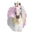 Unicorn digital art illustration isolated on white background. Legendary ancient mythological crature, fairy-tale dreamlike animal