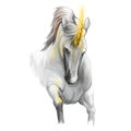 Unicorn digital art illustration isolated on white background. Legendary ancient mythological crature, fairy-tale