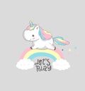 Unicorn Dream Big Rainbow Magic Poster Design. Fairy Inspirational Child Print Template with Little Horn Pony Run above