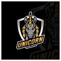 Unicorn Esport gaming mascot logo template Vector. Modern Head Unicorn Logo Vector