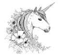 Unicorn fabulous animal sketch hand drawn in doodle style Vector illustration