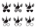 Unicorn Face Wearing Glasses and Sunglasses Silhouette Vector