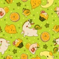 Ã Â¹Å Unicorn Fairy doughnut cupcake fantasy doodle Kawaii cartoons Seamless pattern with Lemon yellow green ton