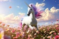 a unicorn in a field of flowers