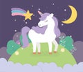 Unicorn field moon night star fantasy magic dream cute cartoon