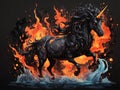 Unicorn in fire, illustratio