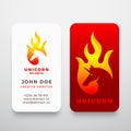 Unicorn in a Flame Shape Abstract Vector Sign, Symbol or Logo and Business Card Template. Negative Space Horned Horse