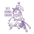 Unicorn with flamingo. Best friends forever. Vector greeting car Royalty Free Stock Photo