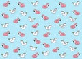 Unicorn and flamingo cartoon inflatable pool ring illustrations. Vector pattern design with cheerful hand draw characters