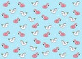 Unicorn and flamingo cartoon inflatable pool ring illustrations. Vector pattern design with cheerful hand draw characters