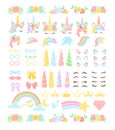 Unicorn flat vector constructor kit illustrations set