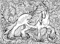 Unicorn and flowers. Magical animal. Vector artwork. Black and white, monochrome. Coloring book pages for adults and Royalty Free Stock Photo