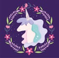 Unicorn flowers wreath fantasy magic cute cartoon