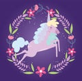 Unicorn frame flowers fantasy magic cute cartoon