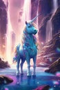 Unicorn in front of a wonderful waterfall - generative AI