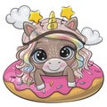 Unicorn girl swimming on pool ring donut