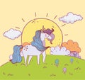 unicorn sunset cartoon