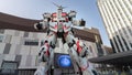 Unicorn Gundam statue life size standing front of Diver city plaza Tokyo in Odaiba, Japan