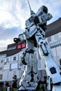 The 1:1 Unicorn Gundam Statue standing tall outside of Diver City Mall in Tokyo, Japan.