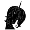 Unicorn hand drawn black sketch. Cartoons cute fairy animal art design stock vector illustration
