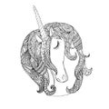 Unicorn hand drawn doodle monochrome sketch. Cartoons cute fairy animal art design stock vector illustration