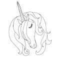 Unicorn hand drawn monochrome sketch. Cartoons cute fairy animal art design stock vector illustration