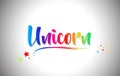 Unicorn Handwritten Word Text with Rainbow Colors and Vibrant Swoosh