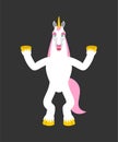 Unicorn happy. Magic horse merry emotions. Fairy Beast Joyful. Vector illustration