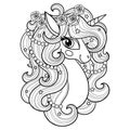 Unicorn head. Black and white linear drawing. Vector Royalty Free Stock Photo