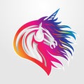Unicorn head illustration on rainbow color
