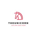 Unicorn head line art logo design. simple horse head with horn outline icon
