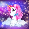 Unicorn head with pink mane portrait night sky Royalty Free Stock Photo